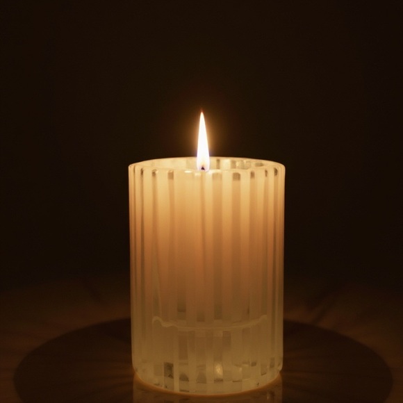 Ribbed Glass Votive Candle Holders Pair Clear 3 Inch set of 2 - Picture 2 of 4